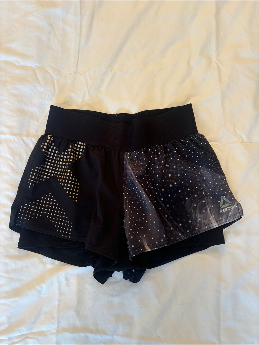 Reebok Women’s Black Athletic Shorts with Metallic Dot Print